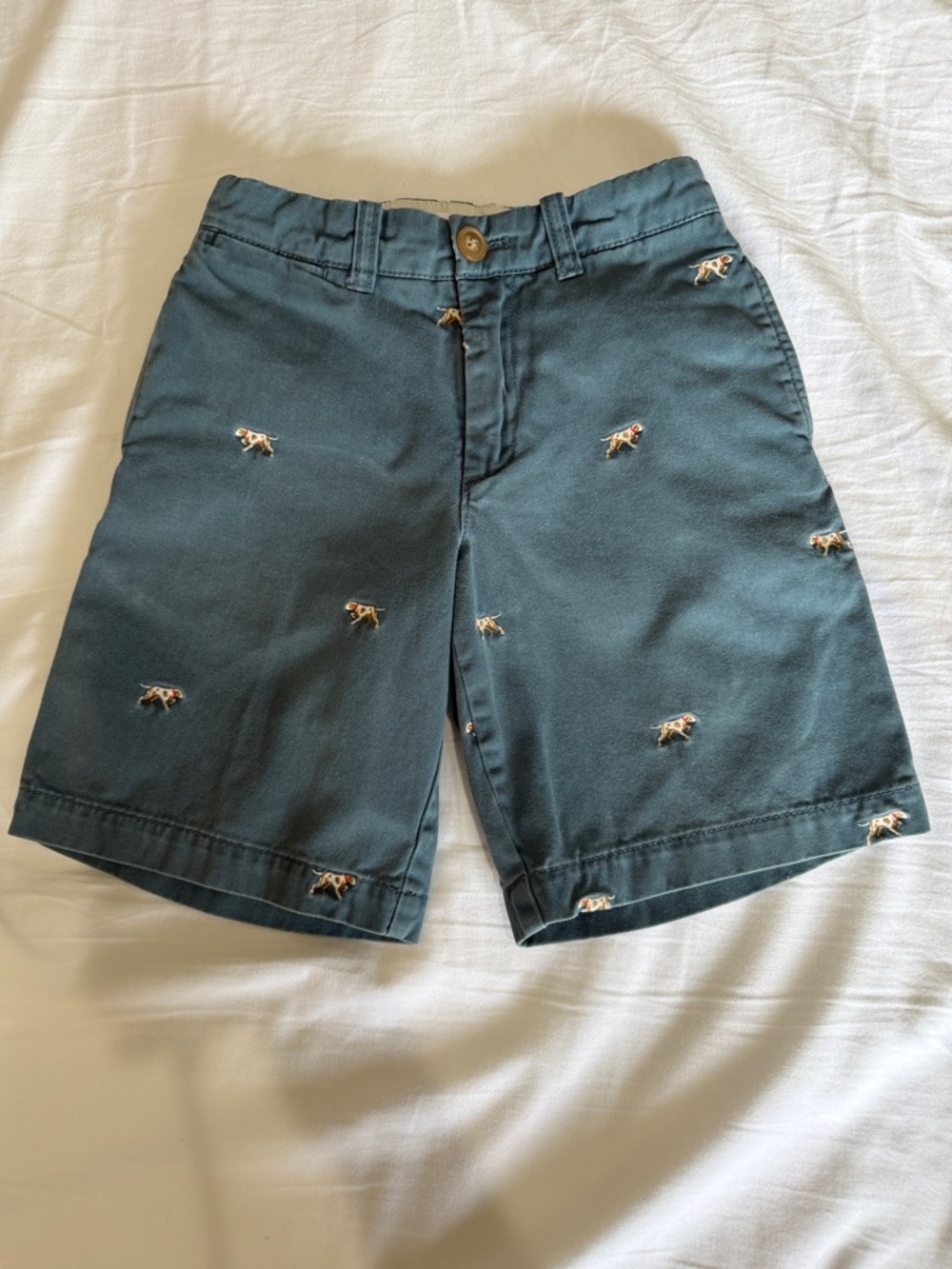 Crewcuts Teal Green Embroidered Dog Cotton Shorts